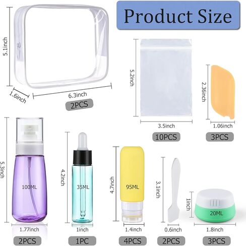 مجموعة حاويات السفر من Cosywell لمستلزمات التجميل، مجموعة زجاجات السفر، معتمدة من إدارة أمن المواصلات الأمريكية، خالية من مادة BPA، 3 أونصة 3.4 أونصة، زجاجات بحجم السفر مقاومة للتسرب مع حقيبة أدوات الزينة لمستحضرات التجميل، كريم السوائل، أدوات الزينة in Kuwait