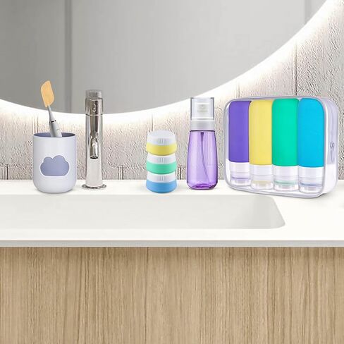 مجموعة حاويات السفر من Cosywell لمستلزمات التجميل، مجموعة زجاجات السفر، معتمدة من إدارة أمن المواصلات الأمريكية، خالية من مادة BPA، 3 أونصة 3.4 أونصة، زجاجات بحجم السفر مقاومة للتسرب مع حقيبة أدوات الزينة لمستحضرات التجميل، كريم السوائل، أدوات الزينة in Kuwait