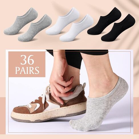 36 Pairs No Show Socks Cotton Non Slip Low Cut Socks Women Men Unisex Thick Cushion Running Mesh Athletic Socks Casual Invisible Liner Ankle Socks for Flats, White Gray Black in Saudi Arabia