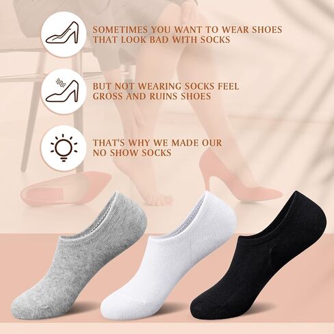 36 Pairs No Show Socks Cotton Non Slip Low Cut Socks Women Men Unisex Thick Cushion Running Mesh Athletic Socks Casual Invisible Liner Ankle Socks for Flats, White Gray Black in Saudi Arabia