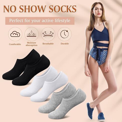 36 Pairs No Show Socks Cotton Non Slip Low Cut Socks Women Men Unisex Thick Cushion Running Mesh Athletic Socks Casual Invisible Liner Ankle Socks for Flats, White Gray Black in Saudi Arabia