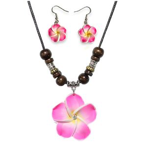 Hawaiian Flower Necklace Girl for Women Hawaii Jewelry Hawaiian Earrings Hawaii Plumeria Flowers Jewelry Fashion Flower Necklace Earrings (blue)
