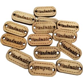 200 Pack Handmade Tag Label Wooden Buttons Wood Tags Button with 2 Holes for Crafts Sewing Clothing Crafting