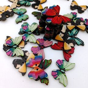 AKOAK 50 Pcs Butterfly Wood Button Retro Ancient Ways Manual Special Butterfly Button Dazzle Color Adornment Button Dress Acts The Role of Article Button