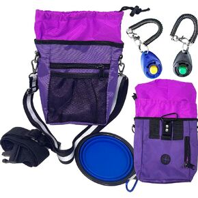 Jalousie Dog Training Pouch with Training Clicker and Water Bowl - 5 Ways to Wear - Carry Toys, Treats for Positive Reinforcement - Built-in Poop Bag Dispenser (Grey)