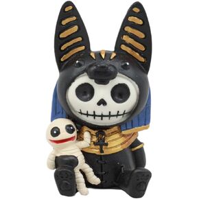 Ebros Furrybones Egyptian God of Afterlife Anubis Figurine Small 3.25" Furry Bones Skeleton Monster Collectible Decor Statue Gothic DOD Anpu Jackal with Mummy Friend Themed Decorative Sculpture