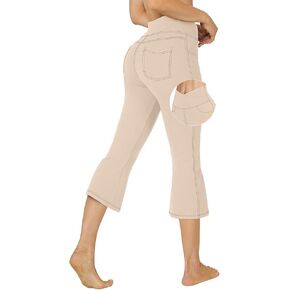 سروال يوجا G4Free Bootcut Capri مع 4 جيوب للنساء الصيفي للتحكم في البطن بخصر عالٍ