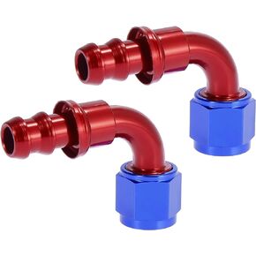 X AUTOHAUX 2pcs 8AN 90 Degree Push Lock Hose Fitting Barb End Adapter Fuel Oil Line Fitting Red Blue