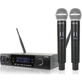 Professional UHF 2 Channel Wireless Microphone System, Cordless Handheld Mic Set, 150ft Range Perfect for DJ, Church, Wedding, Event, Gigs, Singing, Home Karaoke, Black (UK-38)