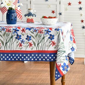 Horaldaily 4th of July Tablecloth 52x72 Inch, Patriotic Watercolor Poppy Flowers Independence Day Memorial Day Table Cover for Party Picnic Dinner Decor