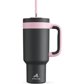 40 oz Tumbler with Handle, 2-in-1 Straw and Sip Lid, Leakproof, Dishwasher Safe, Insulated Stainless Steel Travel Coffee Mug, Keeps Cold for 34 Hours, Fits in Car Cup Holder (Barbie)