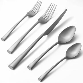 Alata Bailey Gold 20-Piece Forged Stainless Steel Flatware Set Cutlery Set,Service for 4,Silver Finish,Dishwasher Safe
