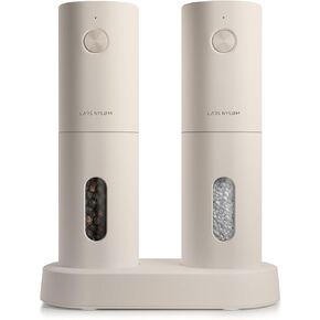 LARS NYSØM Electric Salt and Pepper Grinder Set I Automatic Salt and Pepper Mills with Adjustable Ceramic Grinder I USB Rechargeable Electric Spice Grinder Set (Black/White)