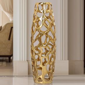 Ceramic Vase Large Floor Vase Handmade Ceramic Flower Holder Hand Carve Vase Made Sophisticated Vessel for Decorative Branches and Dried Flowers 24 Inches Gold