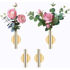 AIM & GGKK Wall Planters,4 Pcs Wall Mounted Metal Hanging Plant Holder for Indoor Small Gold Boho Wall Flower Vase Tube for Modern Home Decor Display Art Bedroom Bathroom Living Room