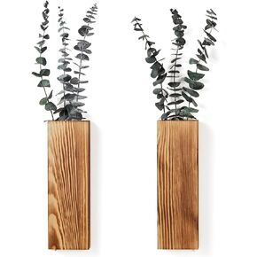 3 Pack Wood Wall Planter - Modern Farmhouse Wood Wall Decor for Living Room, Bedroom, Bathroom, Home and Office - Wooden Pocket Vase for Dried Flowers and Faux Greenery Plants Decor
