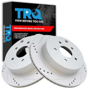 TRQ Rear Performance Brake Rotor Drilled Slotted Pair Set for FX35 / FX37 / FX45 / JX35 / M35h / M37 / M56 / Murano/Pathfinder / Q50 / Q70 / Quest / QX60 / QX70