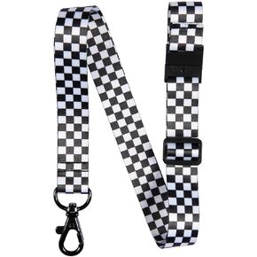 EASTEX Checkered Lanyard Keychain - Checkered Flag ID Lanyard for Keys Badge Fob - Chess Checkers Checkerboard ID Card Holder Keychain for Women Men Gift