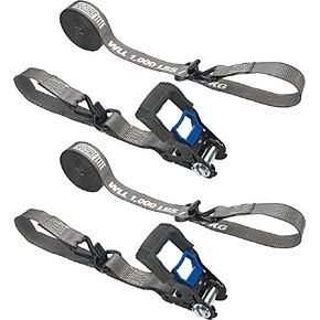 Ratchet Straps – 2-Pack 1-1/4" x 16’ Tie Down Straps with Vinyl Coated Double J-Hooks – Cargo Tie Down Straps, 1000 lbs. Working Load Limit and 3000 lbs. Break Strength