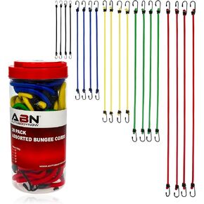 ABN EPDM Assorted Bungee Cords with Hooks, 9pk – Heavy Duty Rubber Bungee Cord Set, Tarp Straps, Bungee Tie Downs