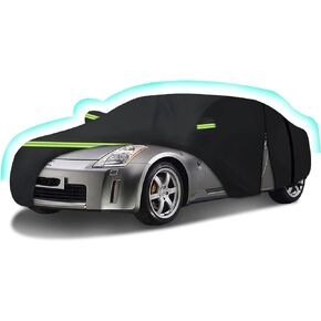 Car Cover Waterproof All Weather for Nissan 350Z 2003-2009,600D Heavy Duty 7 Layers Car Cover,Outdoor Full Exterior Cover Rain Sun UV Protection with Door Zipper, Black (Black)