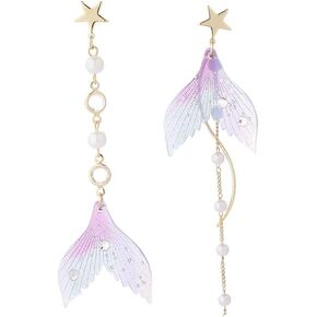 Colorful Fishtail Earrings for Women Teen Girls Mermaid Drop Earrings (Purple)