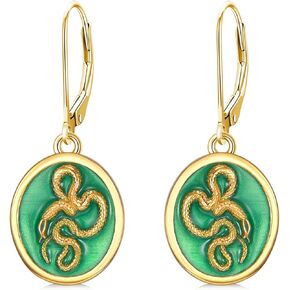 Snake Earrings 925 Sterling Silver Emerald Dangle Drop Earrings Snake Jewelry Gifts for Mom Mother Women Girls