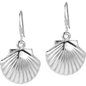 AeraVida Beach Summer Seashell Clam Boho Sterling Silver Dangle Earrings | Chic Boho Style Sterling Silver Dangle Earring for Women | Jewelry Gift