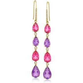 Ross-Simons 8.40 ct. t.w. Pink and White Topaz and 8.00 ct. t.w. Amethyst Drop Earrings in 18kt Gold Over Sterling