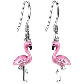 Flamingo Earrings for Women 925 Sterling Silver Pink Flamingo Dangle Drop Earrings Animal Jewelry Christmas Gifts for Women Girls Teen