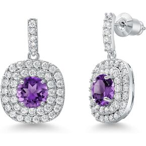 Gem Stone King Purple Amethyst Dangle Earrings For Women | 3.12 Cttw | Gemstone Birthstone | Round 6MM