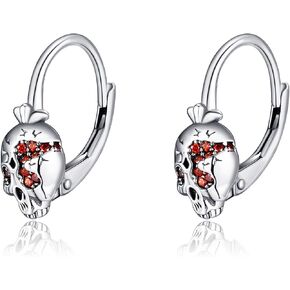 Skull Earrings Sterling Silver Pomegranate Earrings Leverback Skull Persephone Jewelry Gifts for Women