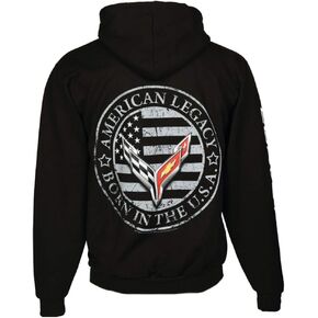 SR1 Performance C8 Corvette Born in The USA American Legacy Zip Up Flag Hoodie Jacket - Licensed Chevrolet Mens Pullover