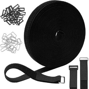 Hook and Loop Straps, Adjustable Fastening Cable Straps, Arbitrarily Cut Fixing Nylon Cinch Strap, Reusable Nylon Securing Cord Ties for Organizer or Storage, Black
