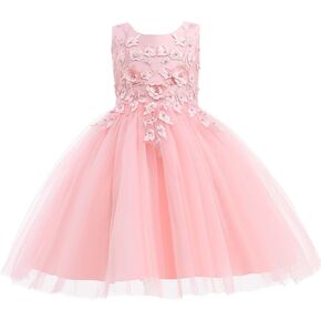 Uhnice Flower Girl Embroidery Dress Sleeveless Tulle Ball Gown