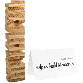 MUCHAI Innovations Stackable Wood Blocks GuestBook | 72 Blank Pieces Plus Sign | Wedding Baby Bridal Shower Birthday Party Game - Build Memories Names Message Wishes Advice Deco (Love)