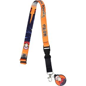 Bioworld Jujutsu Kaisen Orange Lanyard with Clear ID Sleeve and Keychain