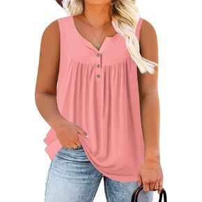 ROSRISS Plus-Size Henley Sleeveless Shirts for Women Summer Casual Tops Buttons Tees 14W-28W