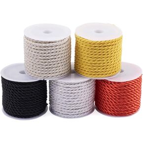 Craftdady 5 Rolls Twisted Cord Trim Rope 3mm Polyester Braided Satin Twine Cord Thread String for DIY Jewelry Craft Home Decoration, About 5.4 Yards/Roll
