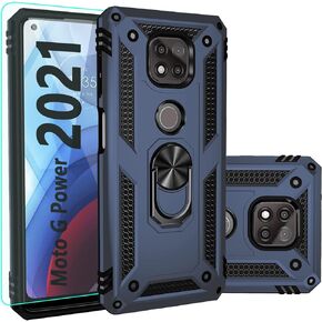 for Moto G Power 2021 Case,with Screen Protector,[Military Grade] 16ft. Drop Tested Cover with Magnetic Kickstand Car Mount Protective Case for Motorola Moto G Power 2021, Blue