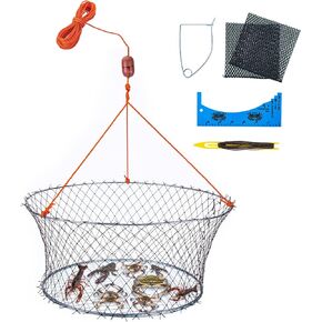 Crab Trap,Foldable Hand Cast Fishing Nets for Crabbing Crayfish Blue Crabs Lobsters,Portable Crab Cage,Crab Net with Crab Measure Tool,Bait Bag,Bait Clip,Net Repair Shuttle