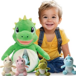 Dinosaur Toys for Kids 3-5, Stuffed Animal Giant Dino Plushie with 4 Little Dinosaur Plushies Inside Belly. Boys and Girls, Toddler's Dino Plushie Animal Toy (Dino Family)