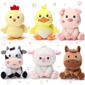 Aoriher 6 Pcs Mini Stuffed Animals Bulk Plush Forest Farm Jungle Animal 4 Inch Cute Plush Horse Cow Pig Sheep Duck Chick for Baby Shower Birthday Gift Animal Themed Party Prizes Easter Basket Stuffers