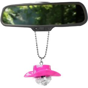 Disco Ball Car Mirror Hanging Accessories,Disco Cowgirl Car Charm,Disco Ball Car Mirror Ornament Decoration for Women.