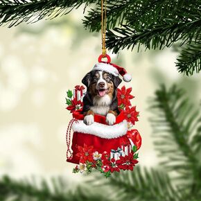 Talataca Blue Merle Australian Shepherd Sleeping Angel Wing Memorial Dog 2D Flat Car Rear View Mirror Accessories Christmas Tree Ornament Decoration Hanging Charm Interior Rearview Pendant Decor Gift