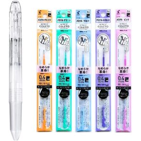 Pilot Hi-Tec-C Coleto Gel Ink Pen 0.4mm 5-In-1 Transparent Body & 5 Pastel Color Refills Set With Original Stylus Ballpoint Touch Pen