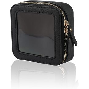 Mini Clear Makeup Bag for Purse, Cute Small Travel Cosmetic Bag with Visual Window & Dual Zippers, Makeup Pouch for Women (Black, Mini)