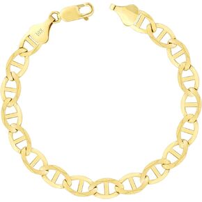 Nuragold 10k Yellow Gold Solid 7.5mm Anchor Mariner Link Chain Jewelry Bracelet, Mens Jewelry 7.5" 8" 8.5" 9"