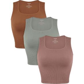 ODODOS Seamless Square Neck Tank for Women Ribbed Soft Sleeveless Longline Crop Tops