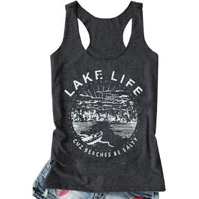 Lake Life Summer Racerback Tank Tops for Women Funny Lake Vacation Shirt Camis Teen Girls Graphic Workout Tanks Shirt